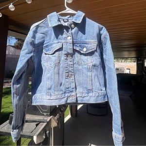 MOTO Cropped Medium Wash Denim Jacket